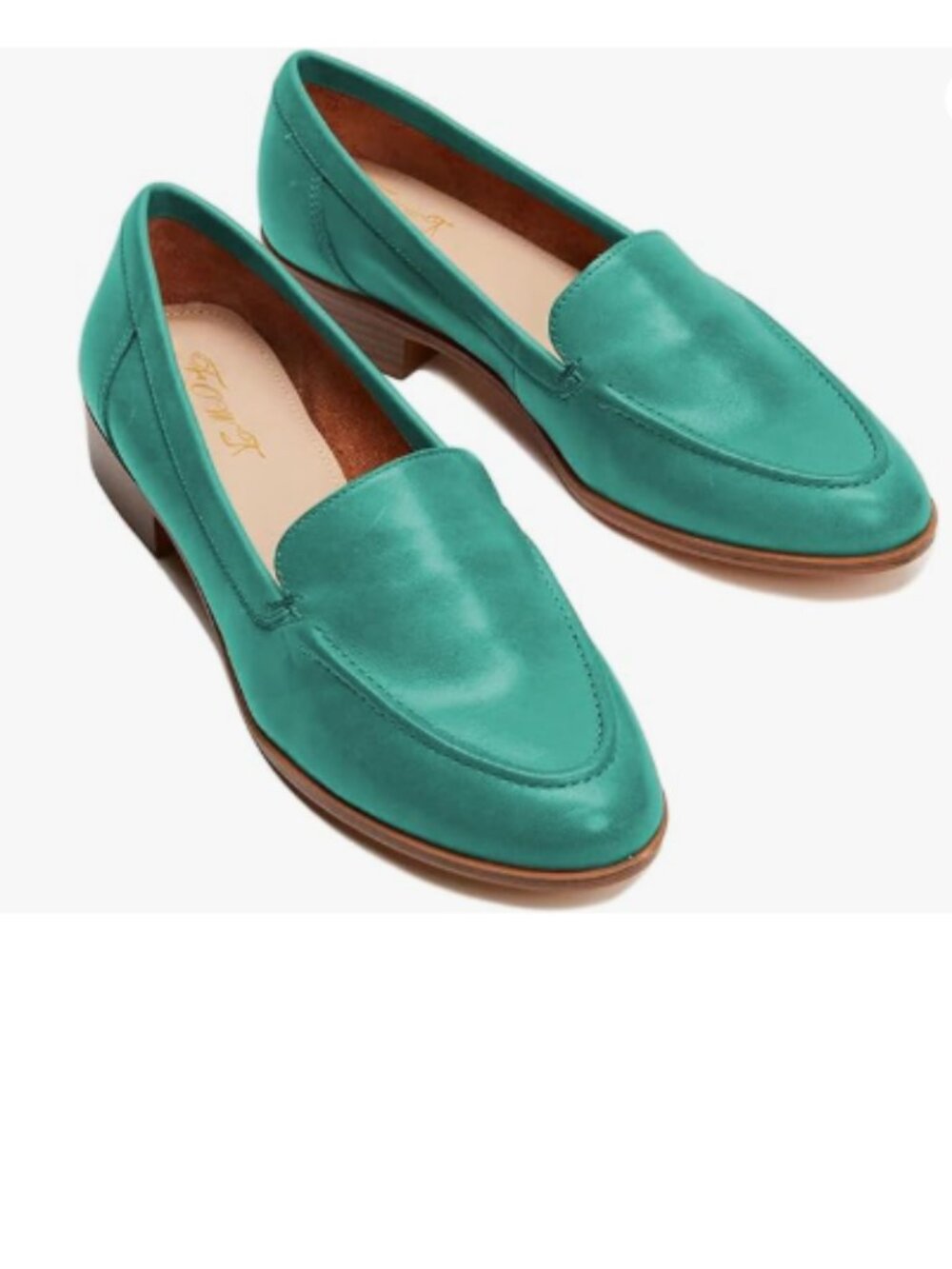 FOWT Turquoise Wide Width Loafer Shoes Slip On Low Block Stripped Heel Loafer